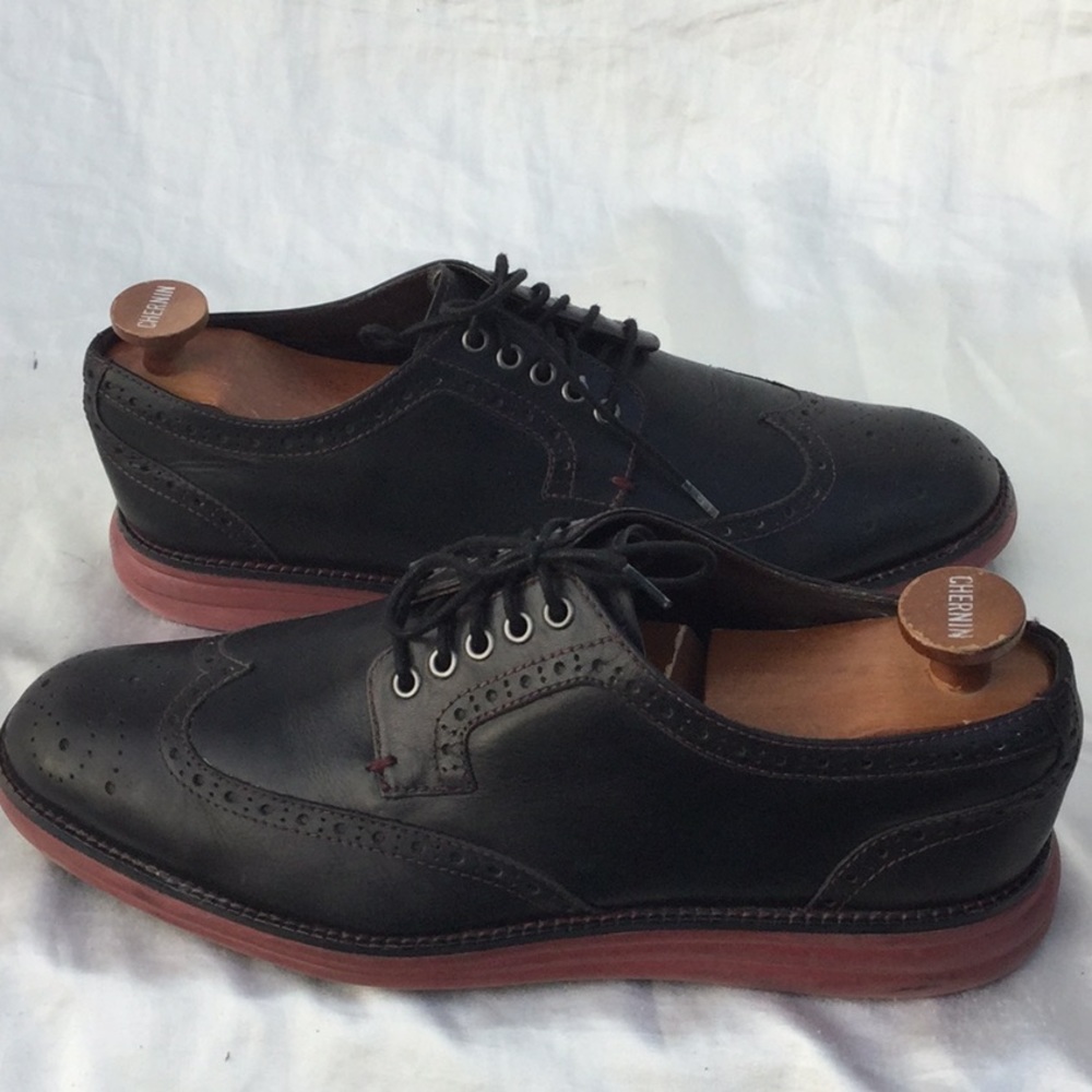 Donald J Pliner wingtips. Brown with red stitching